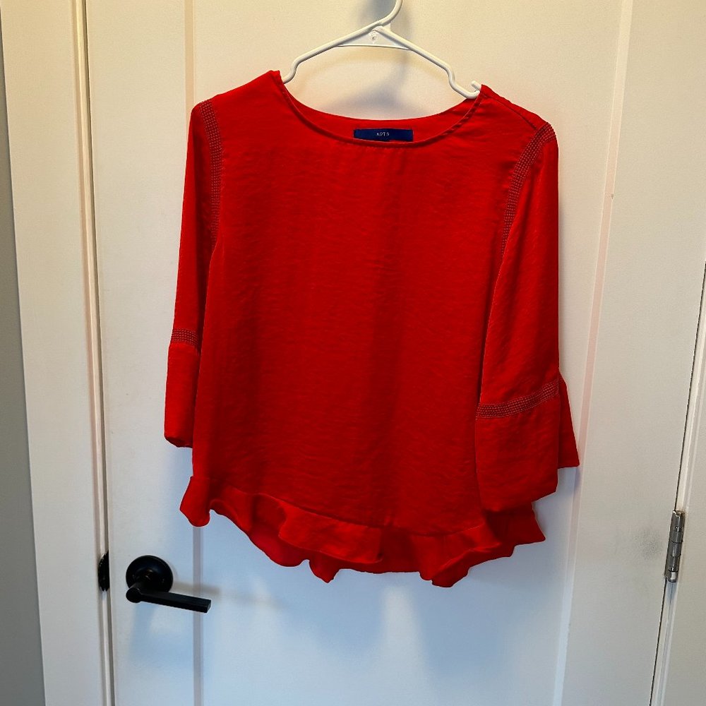 Red Work Top Apt. 9 Flowy Shiny Petite
